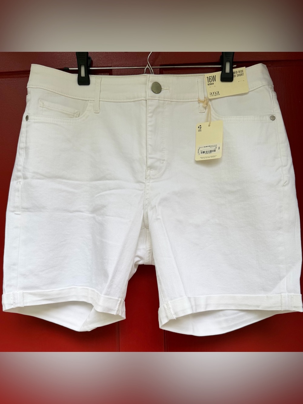a.n.a White Midrise Stretch Jean Shorts with Cuffed Hem